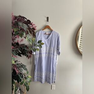 Smeeta sacheti Light Blue Striped V-Neck Lace Trim Dress